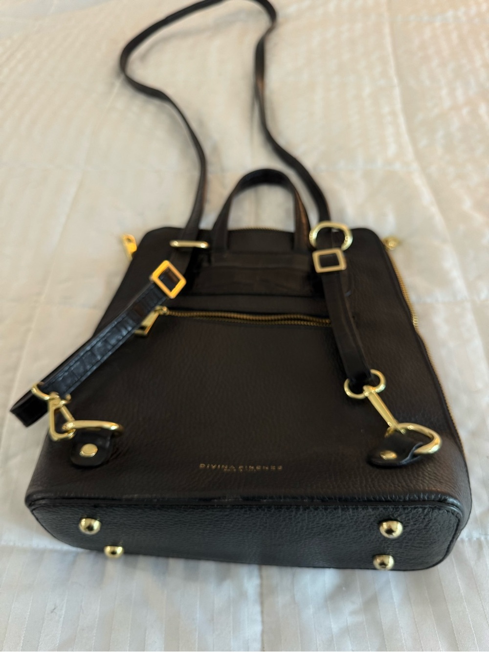 Classic Black Women’s Leather Crossbody Backpack - Picture 4 of 5